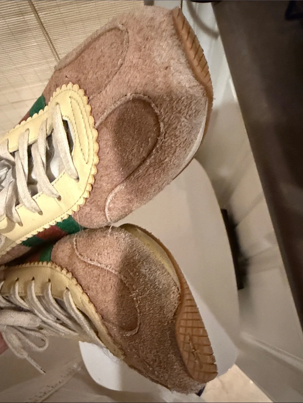 Gucci Brown Suede Women's Sneakers with Green & Red Stripe
